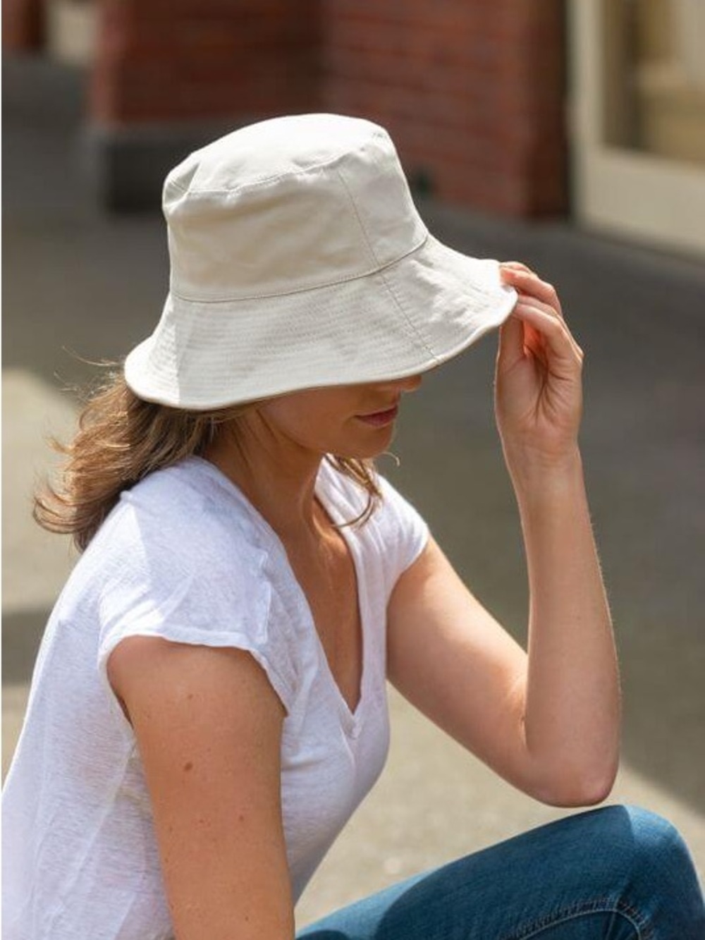 White cotton packable sun hat